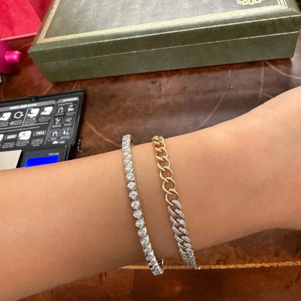 Gold-Tone Crystal Cuban Link Bracelet